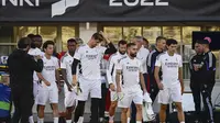 Para pemain Real Madrid berlatih menjelang pertandingan Piala Super Eropa melawan&nbsp;Eintracht Frankfurt di&nbsp;Stadion Olimpiade Helsinki, Finlandia, 9 Agustus 2022. (JAVIER SORIANO / AFP)