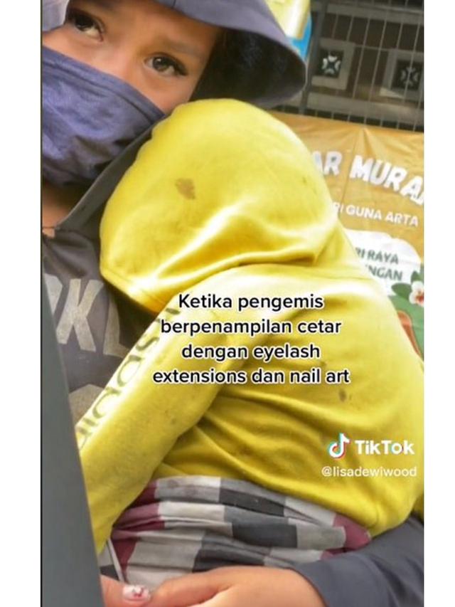 Tampil Cetar, Video Pengemis Wanita Pakai Eyelash Extension dan Nail Art Ini Viral