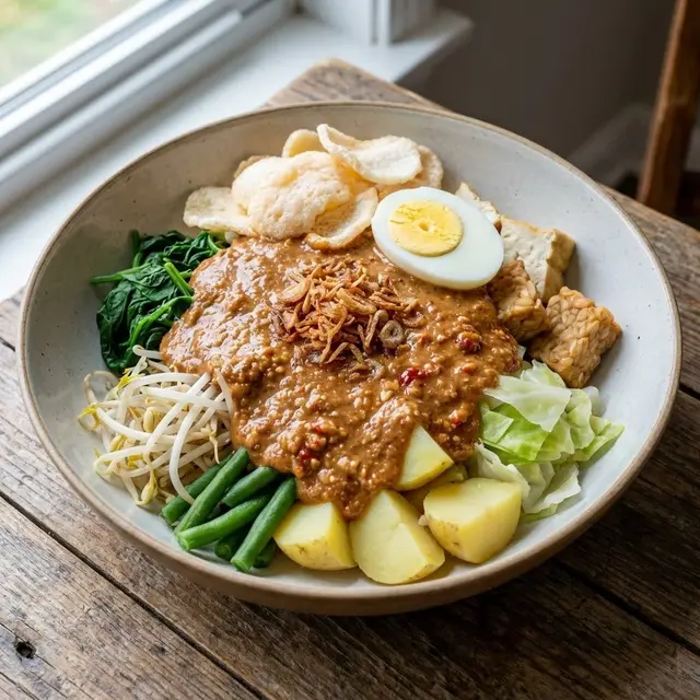 Ilustrasi Gado-Gado dengan Saus Kacang Tanah/Gemini AI