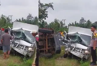 Tangkapan layar rekaman video amatir warga saat evakuasi sopir mobil MBG yang terjepit usai terlibat kecelakaan dengan mobil truk muatan batu. (Istimewa)