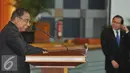 Mantan Menko Kemaritim, Indroyono Soesilo memberikan sambutan saat sertijab menteri di gedung BPPT, Jakarta, Kamis (13/8/15). Rizal resmi menggantikan Indroyono Soesilo sebagai Menko Kemaritiman. (Liputan6.com/Herman Zakharia)