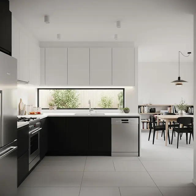 Dapur Minimalis Modern Hitam Putih di Rumah Tipe 36