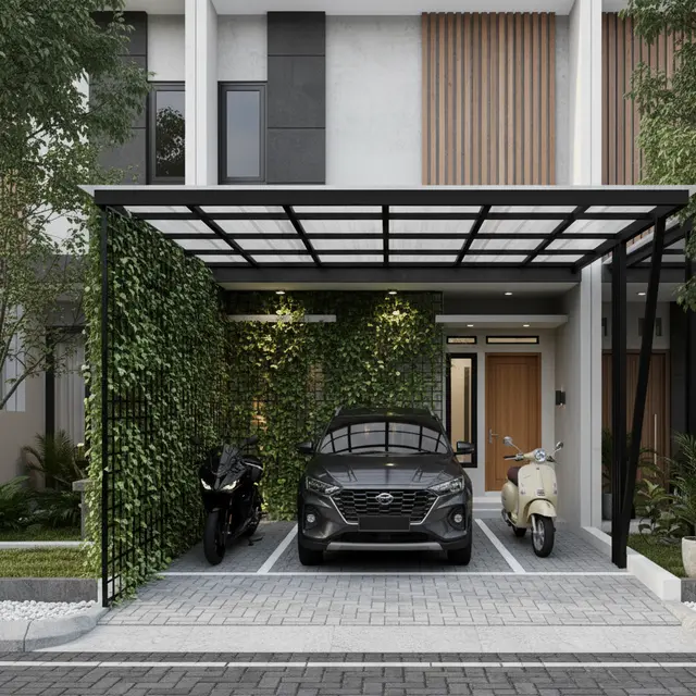 Inspirasi Carport Minimalis untuk 1 Mobil 2 Motor di Lahan Sempit