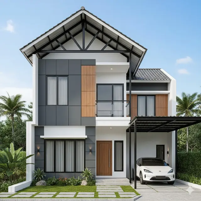 Rumah Sederhana Atap Baja Ringan tapi Mewah dengan Gaya Modern (Foto: Gemini AI)