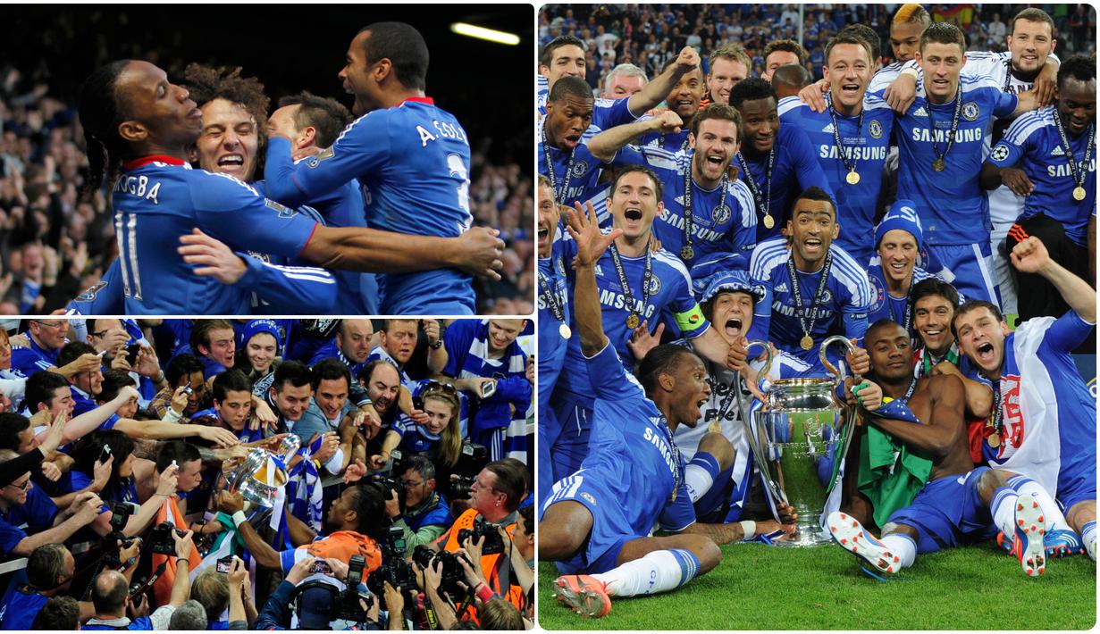 Chelsea pernah merasakan manisnya mengangkat trofi kasta tertinggi kompetisi antar klub Eropa usai mengalahkan Bayer Munchen di laga final Liga Champions pada 2012. Berikut pemain bintang chelsea ketika meraih trofi juara Liga Champions 2012. (kolase foto AFP)
