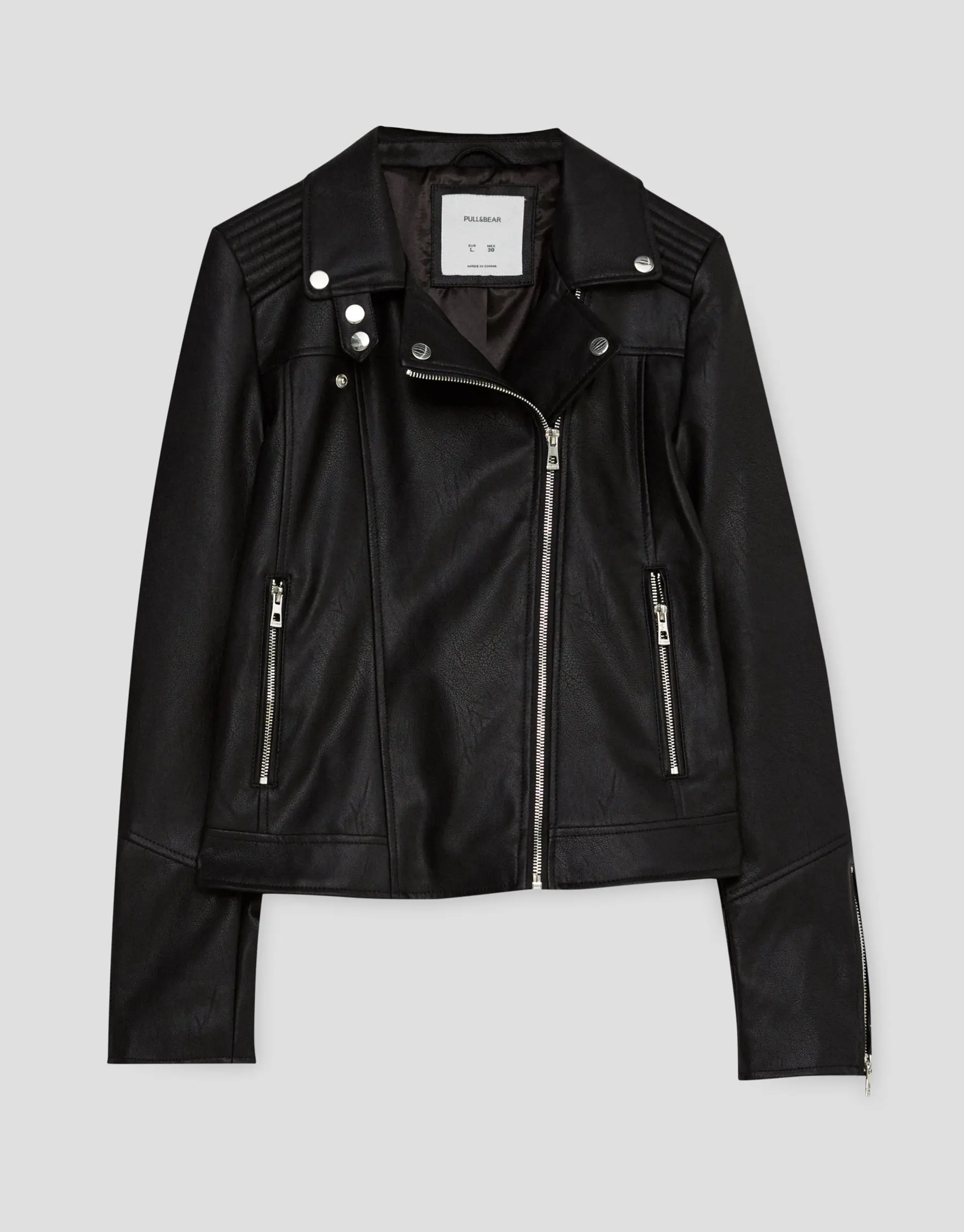 Faux leather biker jacket, Rp. 799.900, Pull & Bear