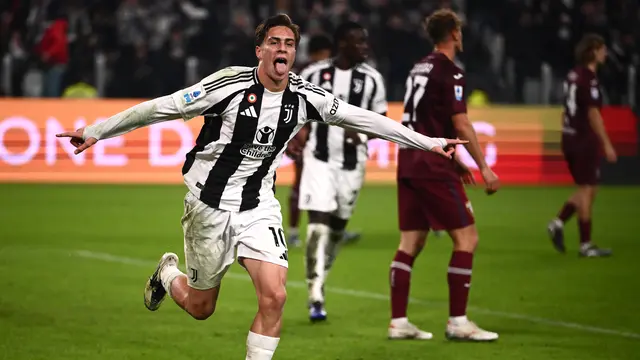 Seleberasi pemain Juventus Kenan Yildiz saat melawan Torino di Liga Italia