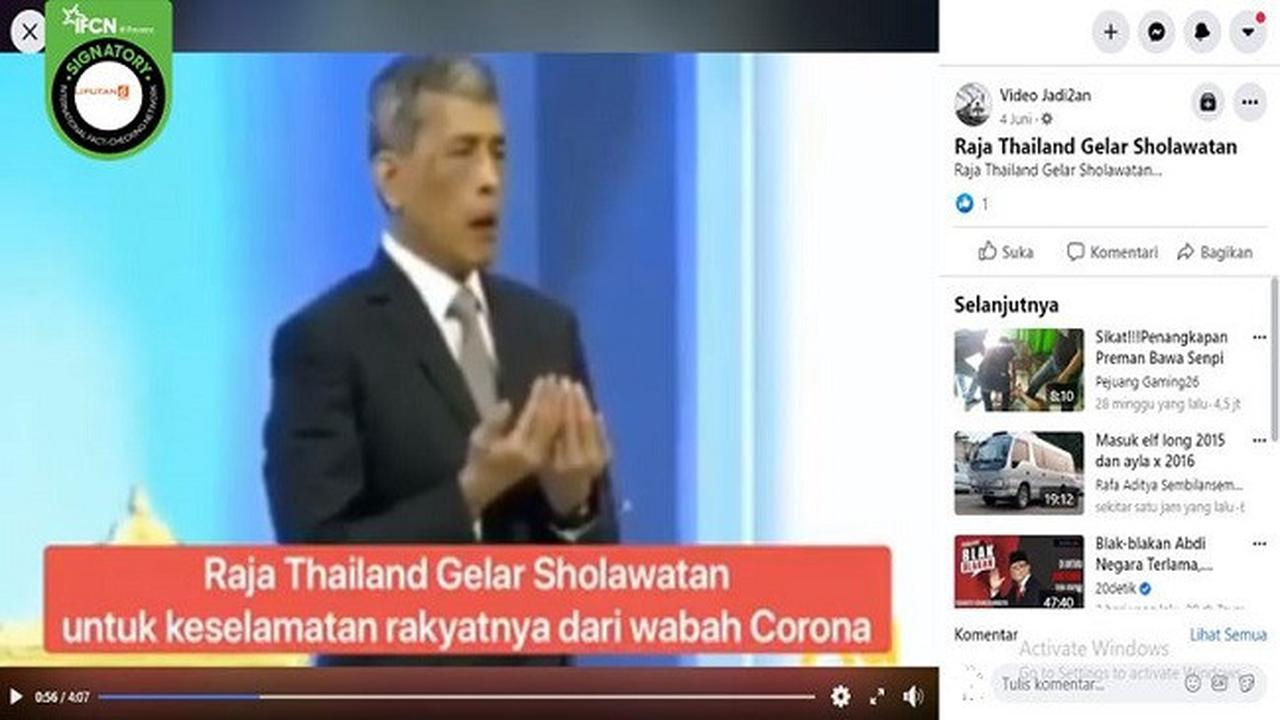 Gambar Tangkapan Layar Video Raja Thailand (sumber: Facebook)
