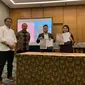 Menkominfo Rudiantara dan Dubes RI untuk Singapura Ngurah Swajaya menyaksikan penandatangan 3 MOU kerja sama RI-Singapura di bidang ekonomi digital. ( Foto: Istimewa)