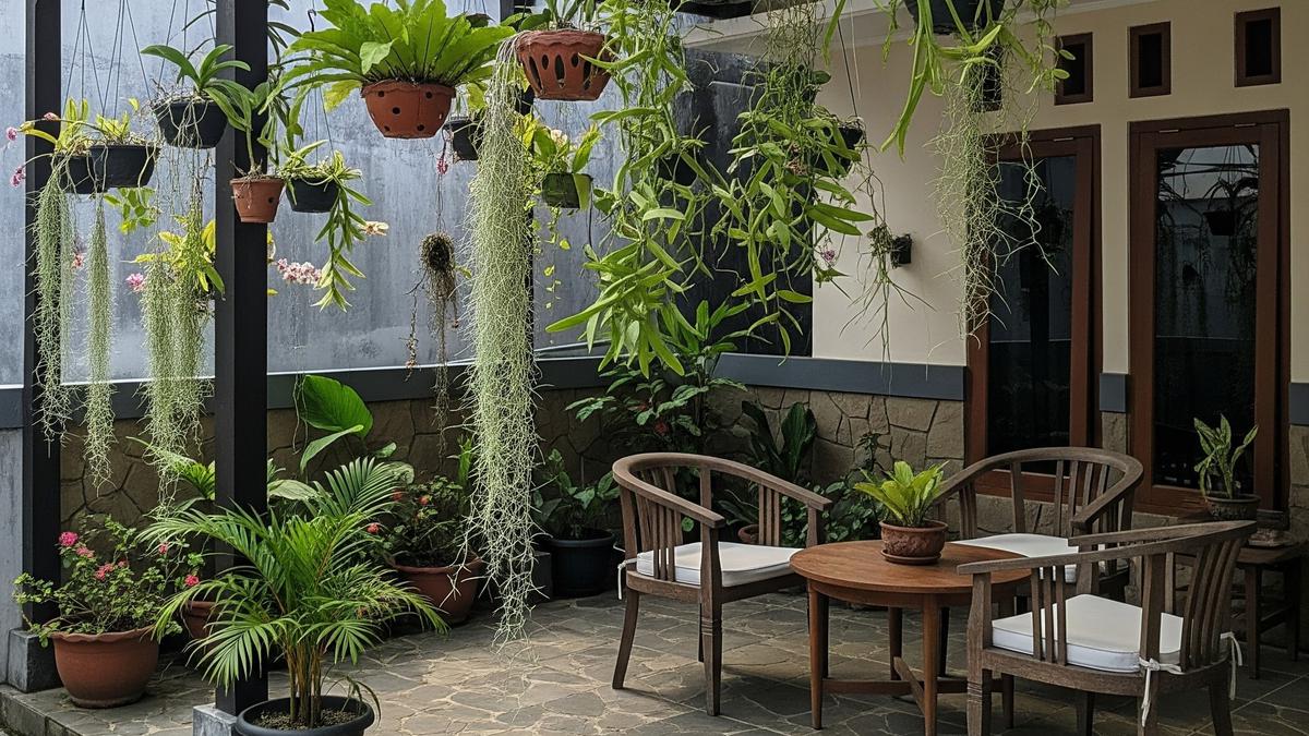 7 Model Teras Rumah Kecil dengan Kanopi Kayu dan Taman Gantung yang Estetik