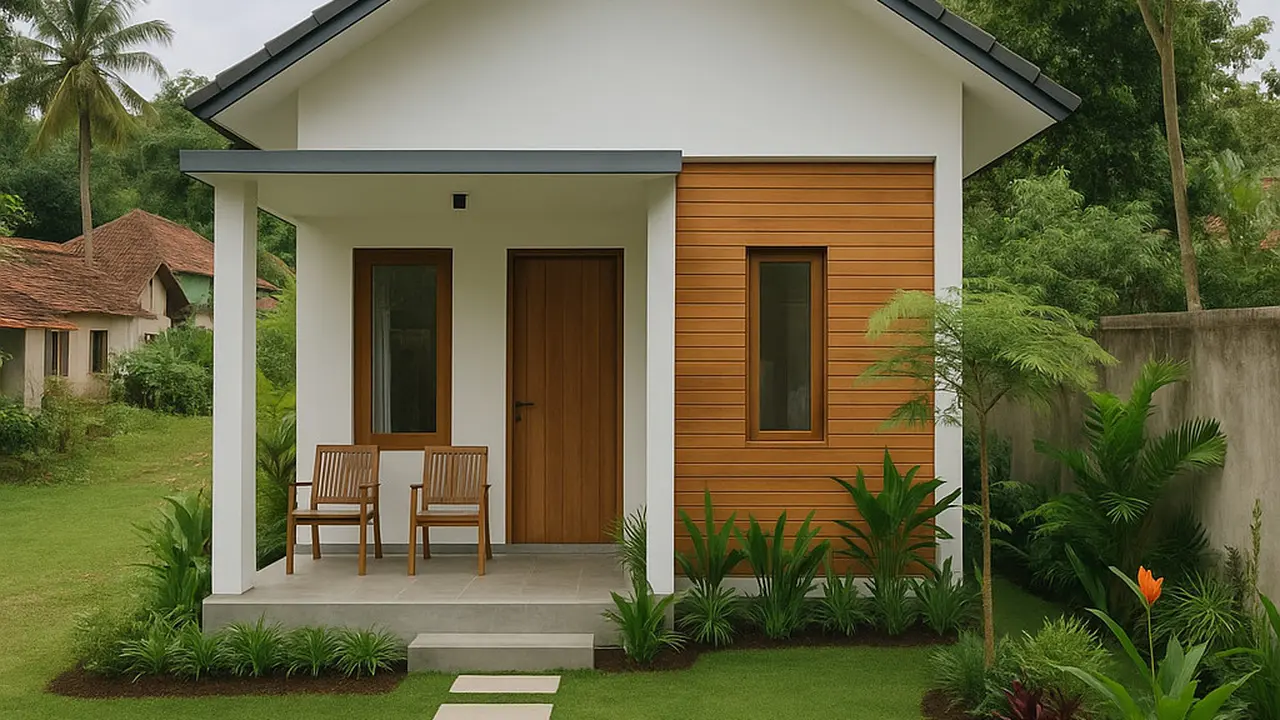 Rumah Kecil tapi Indah dengan Taman Terbuka di Kampung