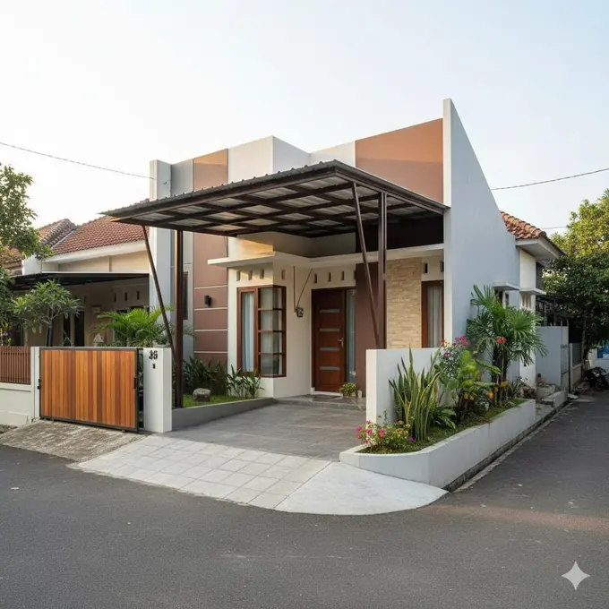 Desain Modern dengan Carport Menyudut