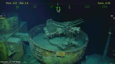 Gambar video pada 19 Maret 2018, kapal penelitian milik pendiri Microsoft Paul Allen menemukan bangkai kapal induk Amerika Serikat (AS), USS Juneau, dari era Perang Dunia II di dekat perairan Kepulauan Solomon, Pasifik Selatan. (Paul G. Allen via AP)