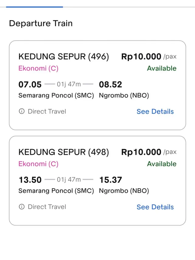 Harga dan Jadwal KA Kedungsepur Keberangkatan Semarang Poncol - Ngrombo 30 Oktobe