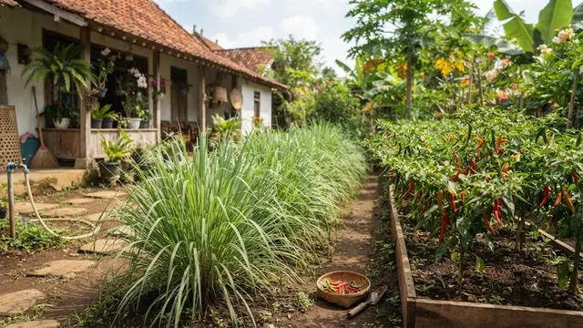 Tanaman serai sebagai pelindung kebun cabai rumahan