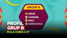 Berita video, Grup B Piala Dunia U-17 2023 yang berisikan 4 negara dari 4 benua yang berbeda yakni Spanyol, Kanada, Mali dan Uzbekistan.