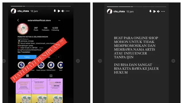 Nama Cita Citata dicatut untuk promosi obat pemutih ketiak.