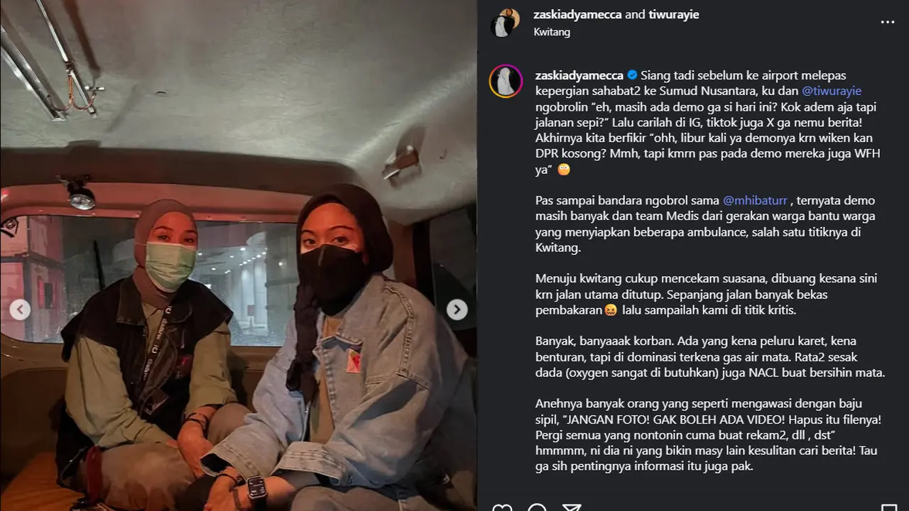 Unggahan Zaskia Adya Mecca. (Instagram/ zaskiadyamecca)