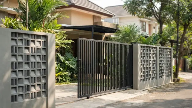 Kombinasi Pagar Besi Hollow dan Roster yang Membuat Rumah Lebih Adem