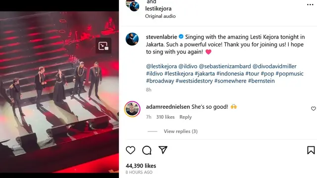 Lesti tampil bareng Il Divo. (Instagram/ stevenlabrie)
