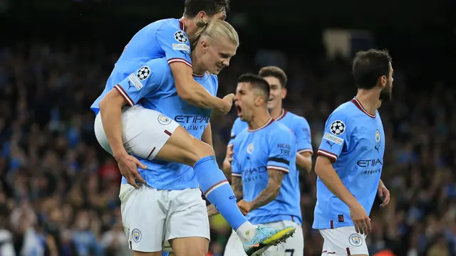 Selebrasi pemain Manchester City saat menekuk Dortmund di Liga Champions