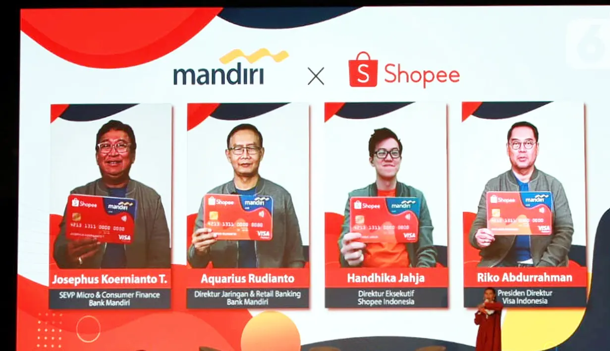 Bank Mandiri menggandeng platform Shopee Indonesia, serta Visa,  menghadirkan Mandiri Kartu Kredit Shopee guna membantu pemulihan ekonomi nasional di masa pandemi. Transaksi Mandiri kartu kredit yang saat ini telah diterbitkan sebanyak 1,8 juta kartu. (Liputan6.com/Pool/PR)