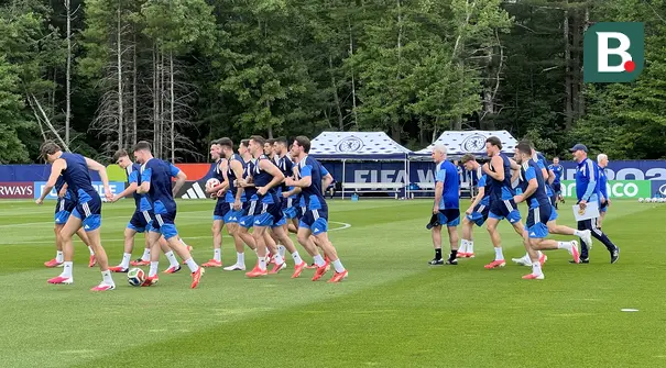Pemain Timnas Skotlandia menjalani sesi latihan di New England Revolution Training Center, Boston, Amerika Serikat, Kamis (18/6/2026). Sejumlah pemain bintang seperti Andy Robertson, Scott McTominay, dan John McGinn, tampak berlatih serius sebagai persiapan menghadapi laga lanjutan Grup C Piala Dunia 2026. (KLY Sports/Hery Kurniawan)