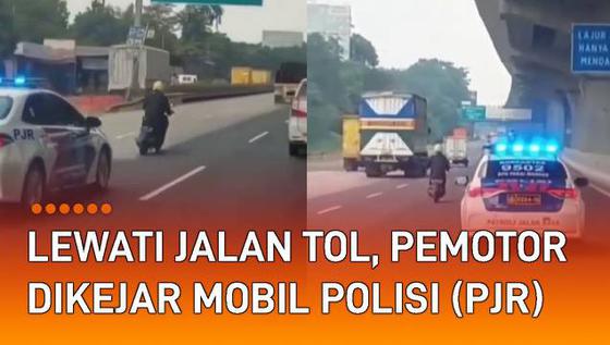 VIDEO: Lewati Jalan Tol, Pemotor Dikejar Mobil Polisi Jalan Raya (PJR)