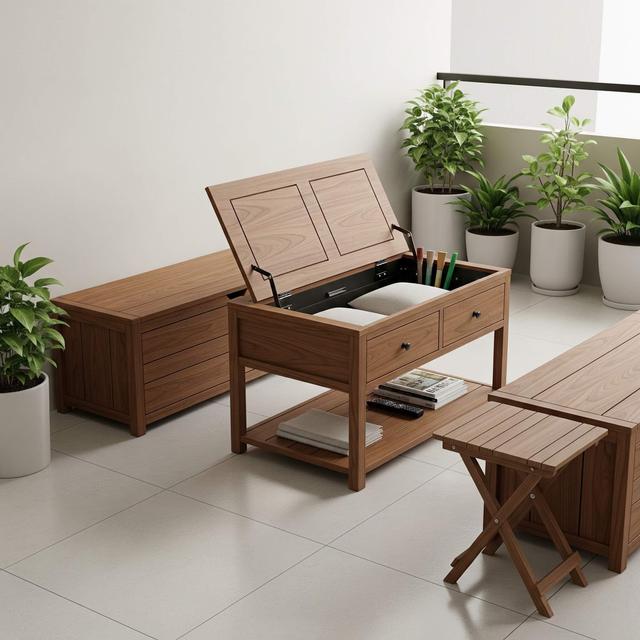 Teras Kecil dengan Meja Kopi Mini