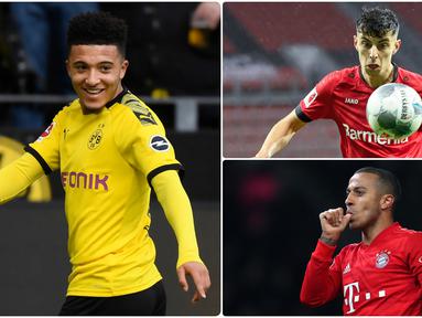 Nama Jadon Sancho kian santer di bursa transfer Premier League musim panas ini dan terus dikaitkan dengan Manchester United. Berikut Jadon Sancho dan pemain incaran klub-klub Premier League di bursa transfer musim panas. (kolase foto AFP)