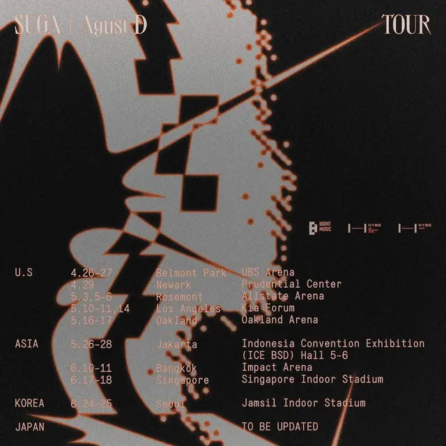 Jadwal World Tour Suga BTS