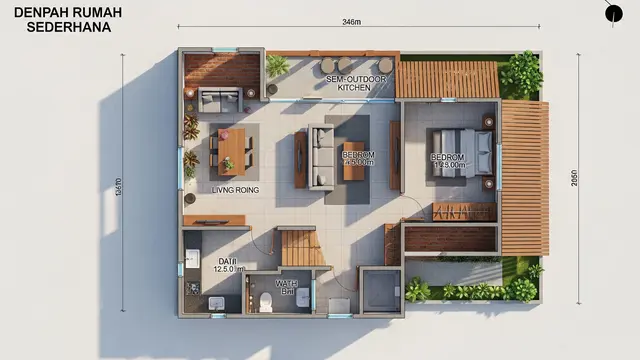 Inspirasi Denah Rumah Sederhana dengan Dapur Terbuka di Kampung/AI Generated