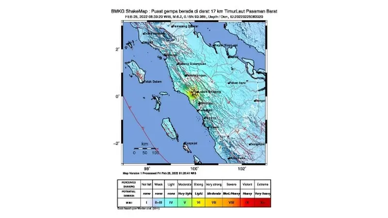 BMKG Shakemap terkait Gempa di Sumatera Barat.