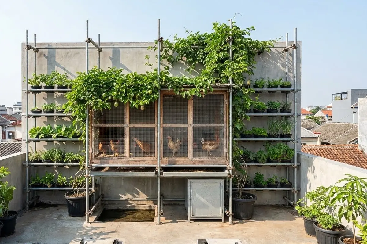Kandang Ayam di Rooftop Rumah