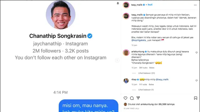 Timnas Indonesia Kalah di Final AFF 2020 Leg 1, Taqy Malik Jadi Sasaran Karena Mirip Kapten Tim Thailand. (instagram.com/taqy_malik)