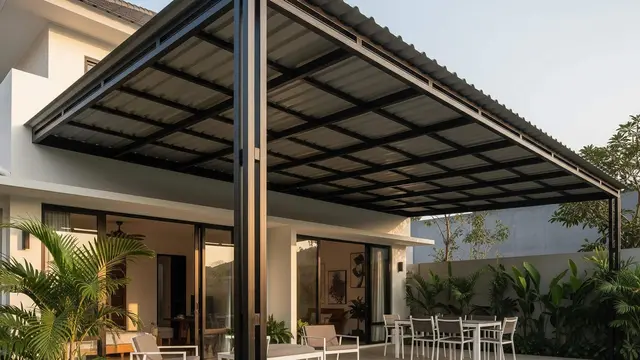 Model Kanopi Teras Industrial Minimalis untuk Rumah Kekinian