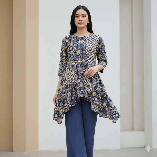 Atasan Batik Wanita Panjang Model Tunik