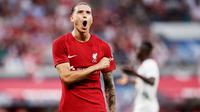 Keempat gol Darwin Nunez tercipta pada menit ke-48, 51', 68', dan 90'. Berkat kontribusi Nunez, Liverpool menang lima gol tanpa balas atas RB Leipzig. (AFP/Ronny Hartmann)