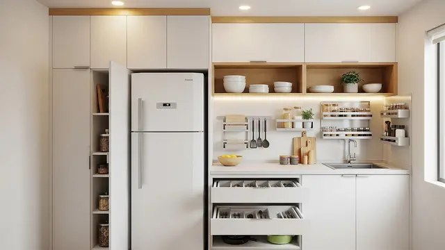 Desain Dapur Kecil 2x2 Meter Muat Kulkas dan Kitchen Set/ Ilustrasi AI