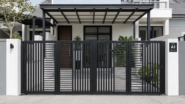 Pagar Besi dengan Kombinasi Kisi Vertikal dan Horizontal