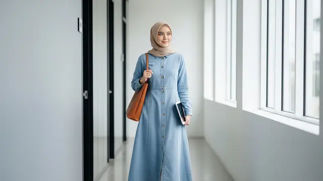 Outfit Minimalis Gamis untuk ke Kantor dan Acara Santai (Image by Gemini AI)