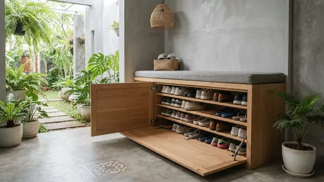 Ide Rak Sepatu di Bawah Bangku Teras