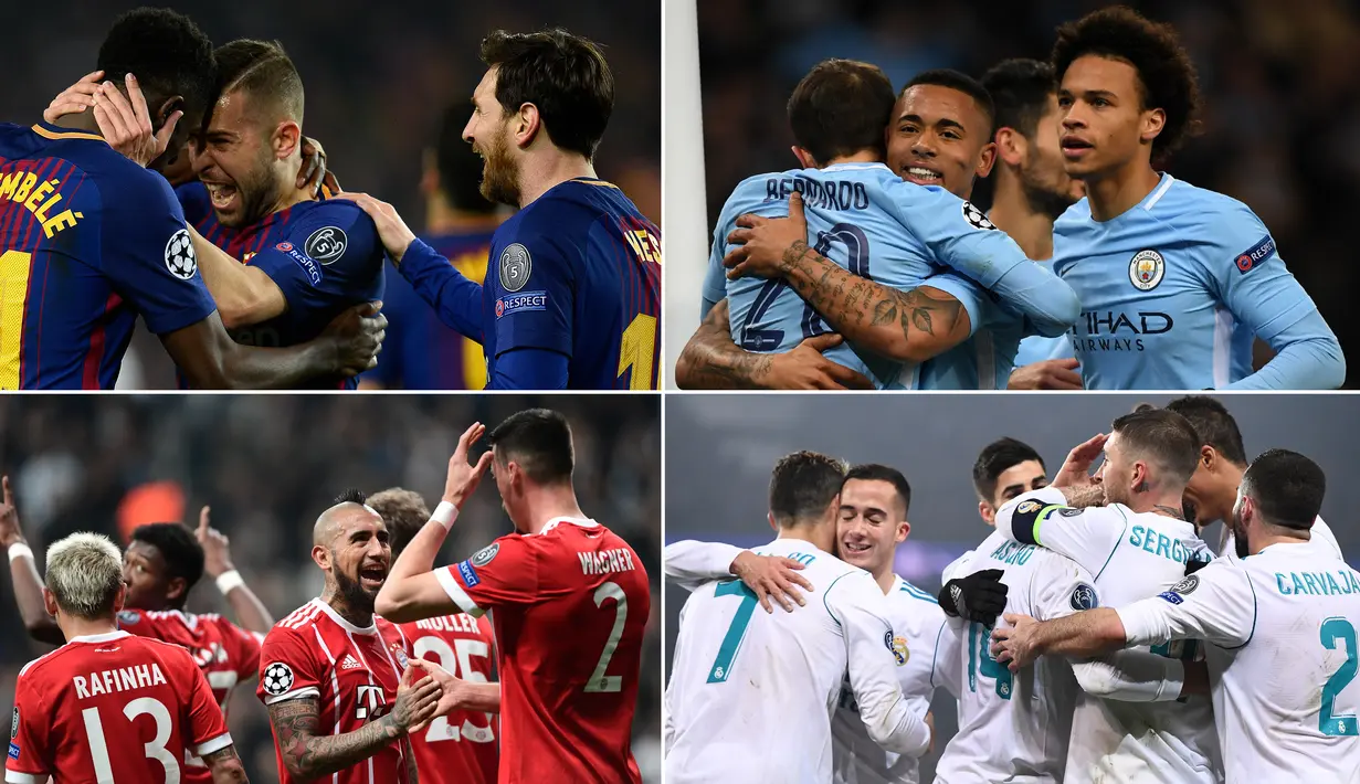 Berikut ini delapan klub yang berhasil melaju ke perempat final Liga Champions musim 2017/2018. Jadwal pengundian babak delapan besar ini akan dilangsungkan pada Jumat (16/3/2018). (Kolase foto-foto dari AFP)