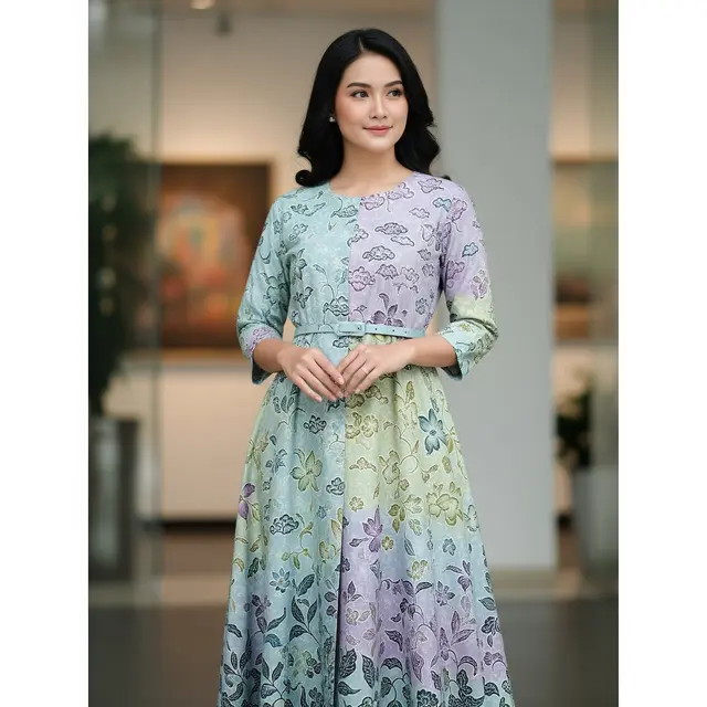 Dress Batik A-Line Sabuk Pinggang
