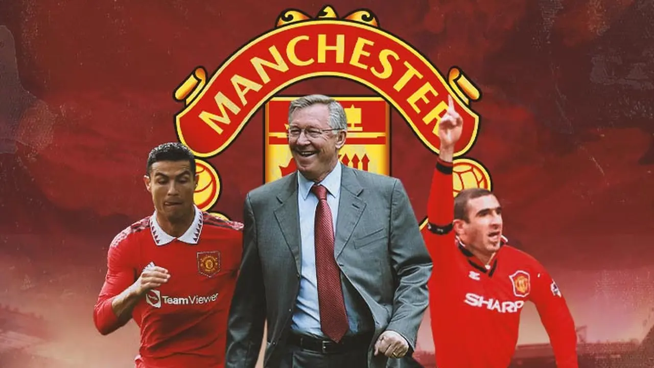 Manchester United - Sir Alex Ferguson Dikelilingi Eric Cantona dan Cristiano Ronaldo