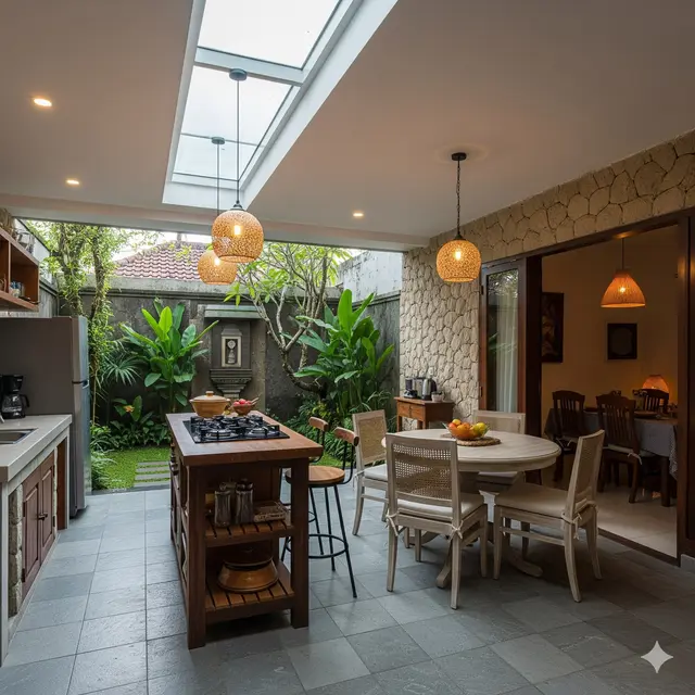 Dapur Semi Outdoor di Teras Belakang dengan Skylight