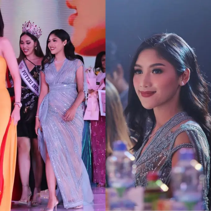 Gaya Elegan Erina Gudono Dibalut Gaun Biru dan Makeup Bold saat Jadi Juri Preliminary Putri Indonesia 2023