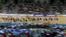 Para pebalap Sepeda sedang melaju pada final putri Kejuaraan UCI World Track Cycling Championships di London, Sabtu (5/3/2016). (REUTERS/Matthew Childs)  