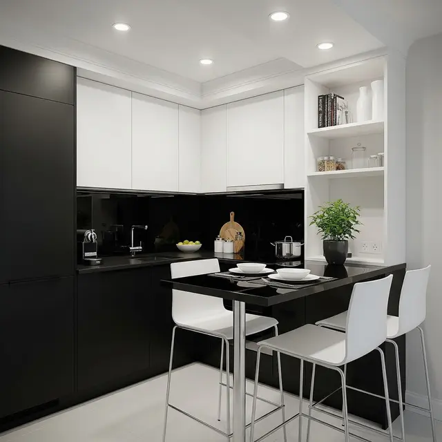 Dapur Minimalis Modern Hitam Putih di Rumah Tipe 36