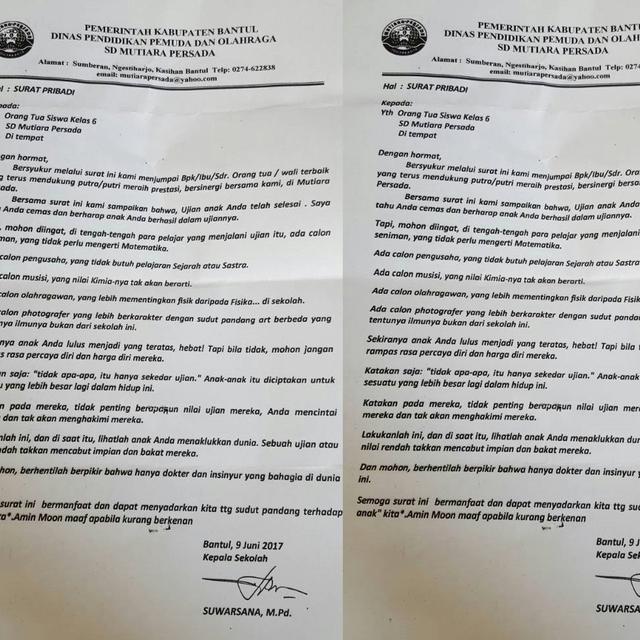 Surat Kepala Sekolah Ini Membuat Orangtua Siswa Merenung